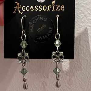 Accessorize NWT drop earrings silver, blue and green flower